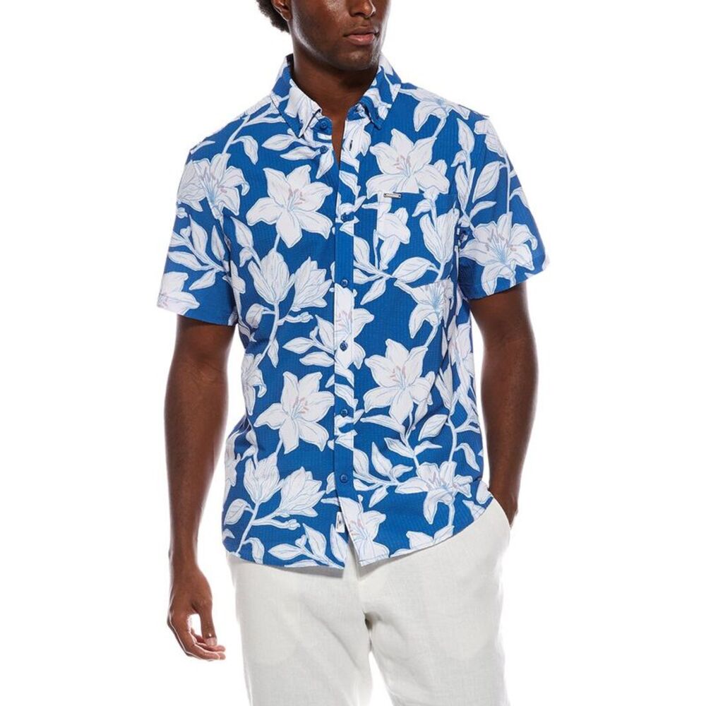 Vintage Summer Mens  Seersucker Shirt, Blue